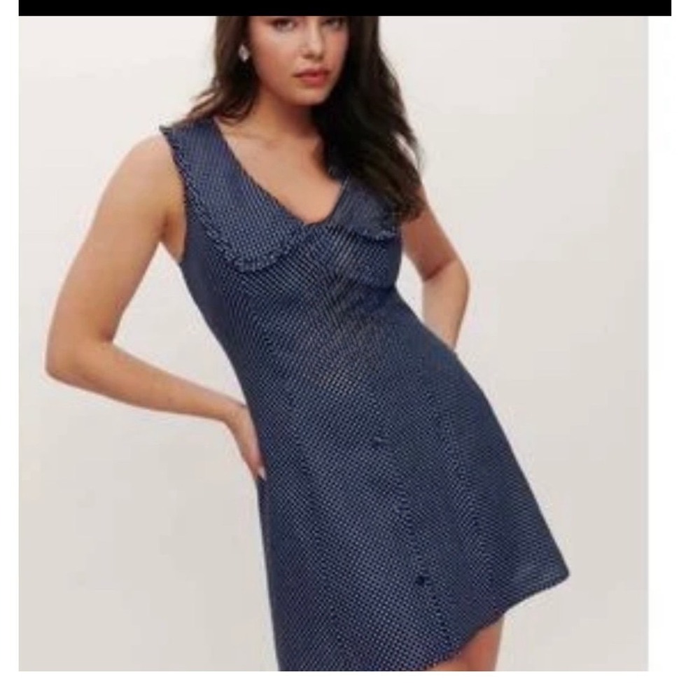 Caroline Constas Navy Polka Dot Peter‎ Pan Collar Linen Blend Mini Dress NWT 10